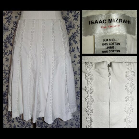 Isaac Mizrahi Dresses & Skirts - Isaac Mizrahi for Target | Cotton white pleated skirt | floral appliques